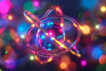 atomic nucleus 3d rendering of protons neutrons and electrons in vibrant colors science concept