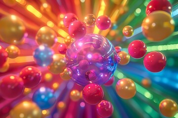 atomic radiance 3d rendering of protons neutrons and electrons in vibrant colors - obrazy, fototapety, plakaty