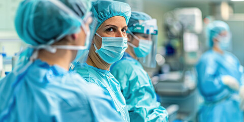 Medical Team in Scrubs Standing in Operating Room Looking at Camera