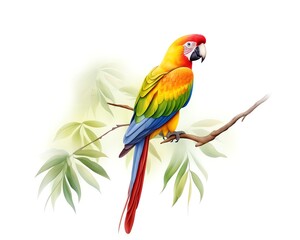 Parrot , Colorful parrot perched on a vibrant tropical branch