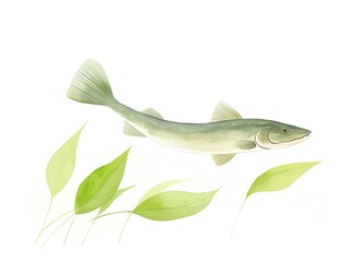 Catfish , Whiskered catfish lurking at the muddy bottom of a green,hued pond - obrazy, fototapety, plakaty