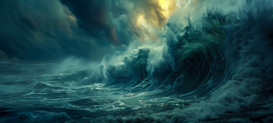 Fototapeta na wymiar Powerful ocean wave at twilight