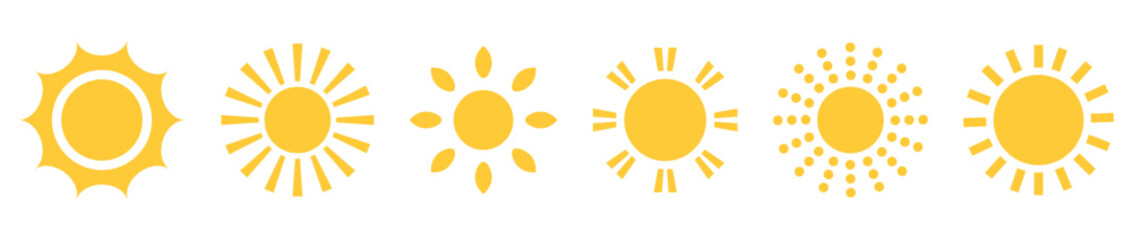 Set of cute yellow sun icon sunrise summer Illustration vector