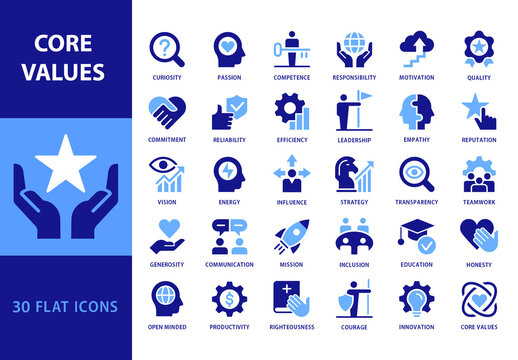 Core Values Dual Blue Flat Icons Set