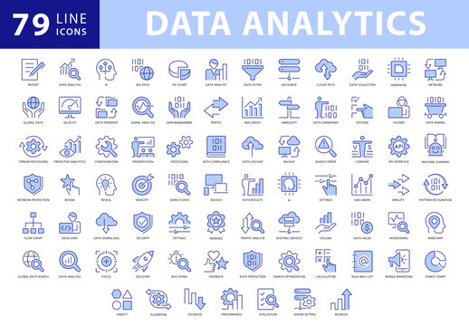 Data Analytics Colured Outline Style Icons Set