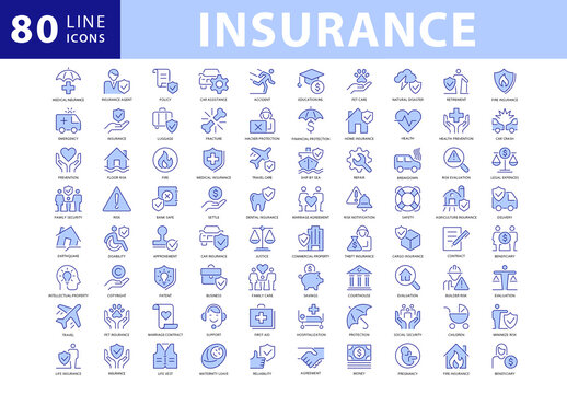 Insurance Colured Outline Style Icons Set