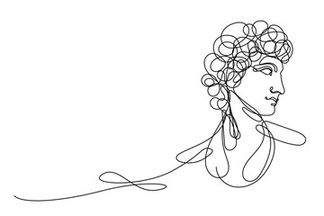 Antique God Statue Bust Line Art Silhouette Illustration. One Continuous Line Editable Ancient Stone Head Portrait Sketch Line Art Portrait Decoration. Doodle Curve Line  Antique Character Portrait  