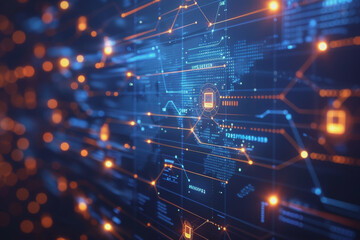 Obraz premium Business Process Modeling Notation diagram 3D objects, high tech data security, blue colors