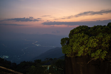 sunset with blue sky background, view from Khao Khitchakut National Park, Chanthaburi, Thailand.