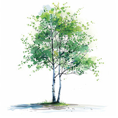 Illustration of a poplar tree, white background - obrazy, fototapety, plakaty