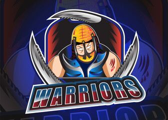 Obraz premium Mascot or gaming Logo with the title of warriors and Young Monkey.