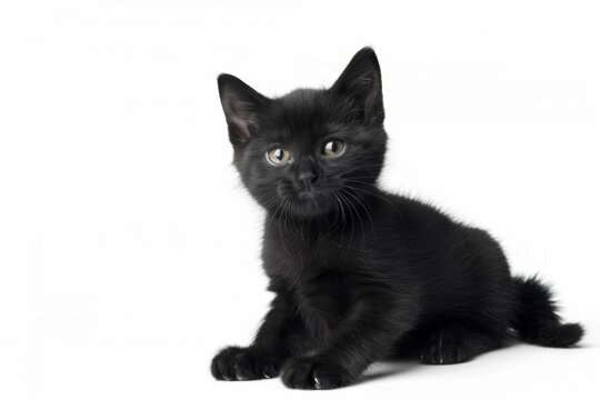 cute black cat isolated on white background studio photography cut out
