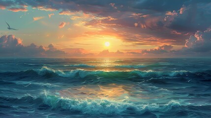 sunset over the sea - obrazy, fototapety, plakaty