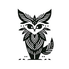 stylized fox composed of tribal patterns and motifs on white background