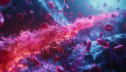 A 3D animation of a bloodstream, with medications being delivered to targeted areas - obrazy, fototapety, plakaty