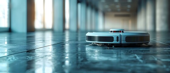 Advanced Technology Enables Robot Cleaner to Tidy Large Offices and Lab Spaces. Concept Robot Cleaners, Office Maintenance, Advanced Technology, Lab Cleaning, Automated Solutions