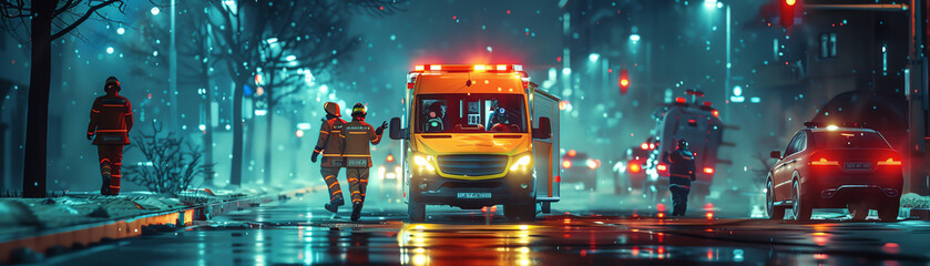 An animated 3D scenario of emergency responders administering lifesaving medications - obrazy, fototapety, plakaty