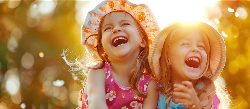 The cute girls are fully immersed in their play, their expressions animated with sheer delight. Their laughter is infectious, spreading joy to all who see them