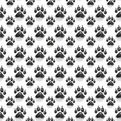 Seamless pattern of different sizes and orientations of paw prints - obrazy, fototapety, plakaty