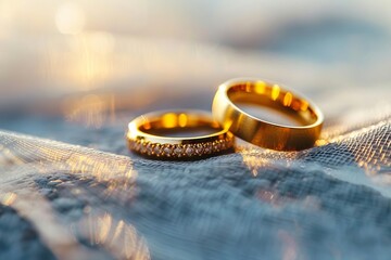 eternal promise pair of golden wedding rings symbolizing love and commitment closeup view - obrazy, fototapety, plakaty