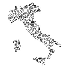 Pasta or italian macaroni vector Italy map.