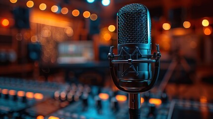microphone against black background in the studio