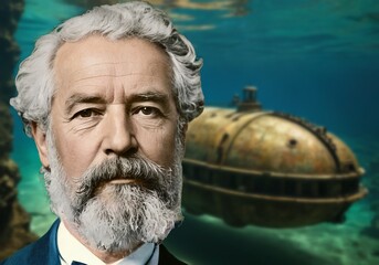 Jules Verne was a French novelist, poet, and playwright who is widely regarded as the father of science fiction. - obrazy, fototapety, plakaty