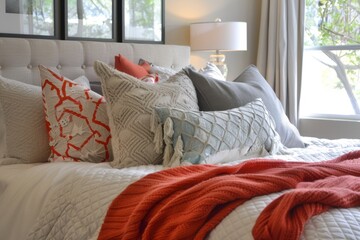 A bedroom with furniture, textile, and a window for comfort and interior design