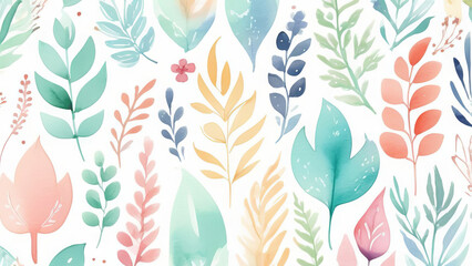 Elegant vintage pastel leaves and flowers. Abstract watercolor botanical background. floral art 