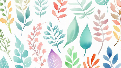 Elegant vintage pastel leaves and flowers. Abstract watercolor botanical background. floral art 