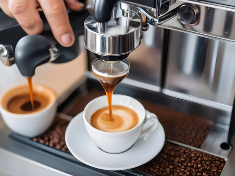 Close-up of Espresso Elixir Cascading from Machine.
