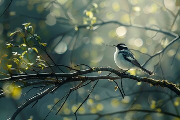 Close-up of a bird perched on a branch. With Generative AI. Beautiful simple AI generated image in 4K, unique.