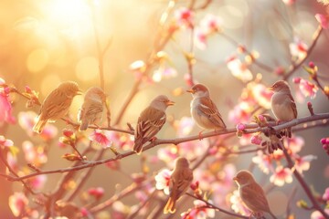 Whimsical 3D-rendered pastel birds nesting ideal for hom. Beautiful simple AI generated image in 4K, unique. - obrazy, fototapety, plakaty