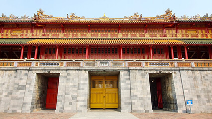 Meridian Gate At Imperial City Of Hue, Vietnam. Meridian Gate Is Typical For The Beautiful And Unique Values Of Architecture Under The Nguyen Dynasty. 