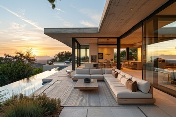 Luxury Island Villa With Infinity Pool At Sunset.