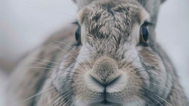 A grey hare with lengthy whiskers resting