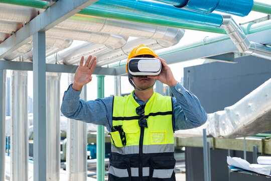 Engineer Using Virtual Reality Headset at Worksite