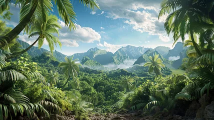 Poster panoramic view of the tropical jungle, tropical forest scenery, tropical green landscape © Gegham