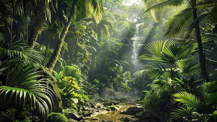 Foto op Canvas panoramic view of the tropical jungle, tropical forest scenery, tropical green landscape © Gegham