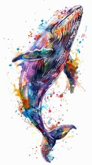 Whale design in multicolor watercolor style with color splash