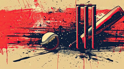 Cricket ball bat, ball with wicket vector illustration - obrazy, fototapety, plakaty