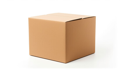 Isolated cardboard box against a stark white background