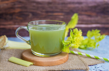 Celery Healthy Green Juice in glass cup