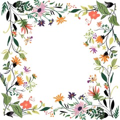 A square floral frame with a white background