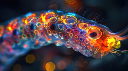 Mesmerizing Glow of a Parasitic Worm A Surreal Expressionist Portrayal through Experimental Photography - obrazy, fototapety, plakaty