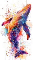 Big whale portrait illustration design in watercolor style