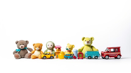 Set of children's toys isolated on a white background