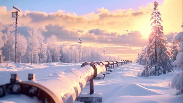 Oil and gas pipelines in winter. 4k video