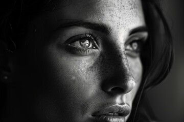 black and white close up portrait of a woman