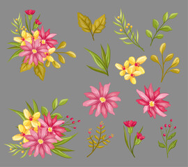 Pink and Yellow Flower floral Watercolor Illustration
